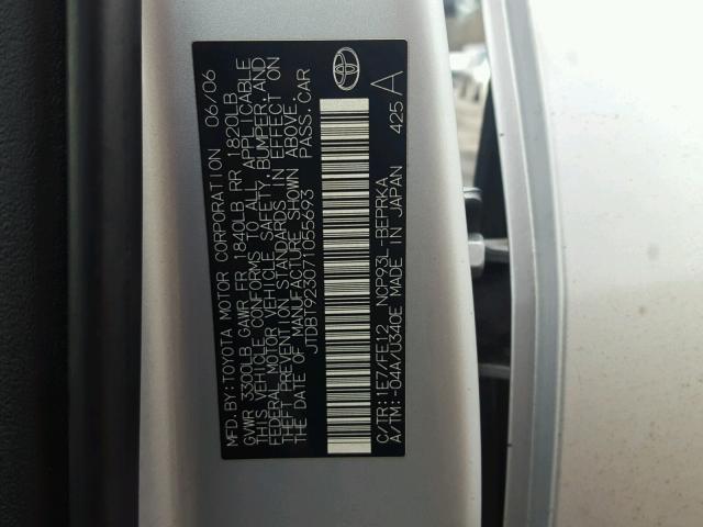 JTDBT923071055693 - 2007 TOYOTA YARIS SILVER photo 10