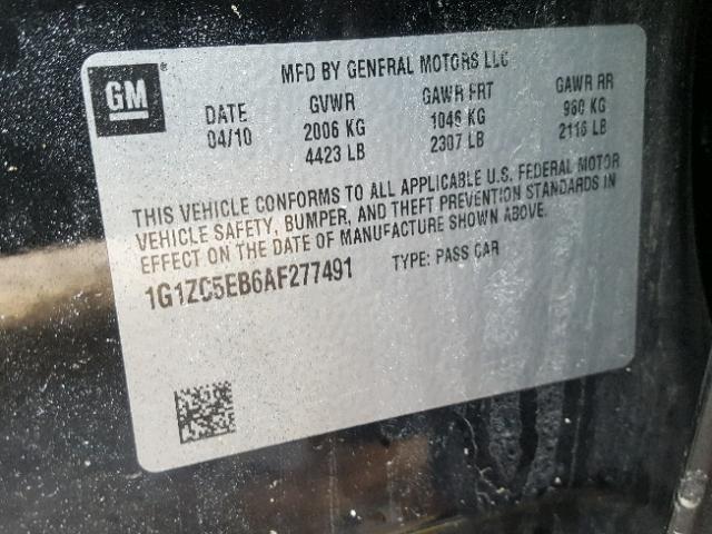 1G1ZC5EB6AF277491 - 2010 CHEVROLET MALIBU 1LT 黑色 照片 10