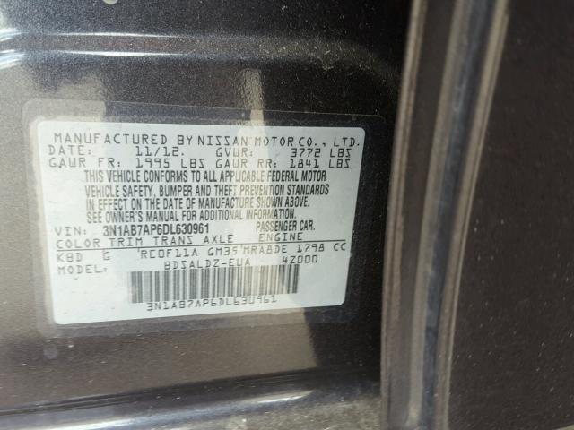 3N1AB7AP6DL630961 - 2013 NISSAN SENTRA S BLACK photo 10