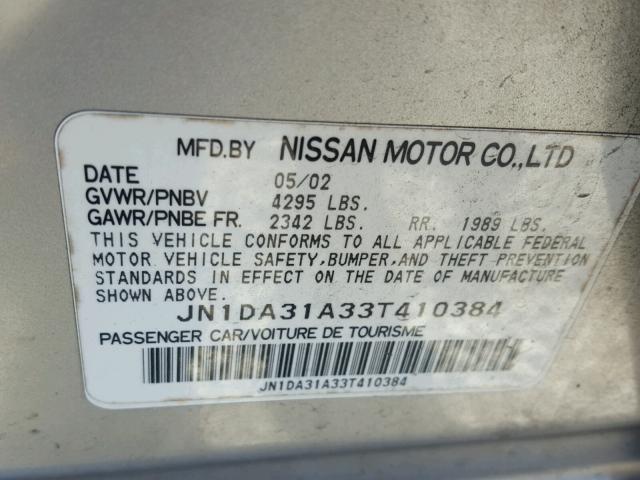 JN1DA31A33T410384 - 2003 NISSAN MAXIMA GLE SILVER photo 10