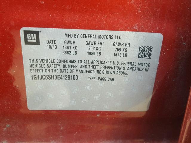 1G1JC6SH3E4128100 - 2014 CHEVROLET SONIC LT RED photo 10