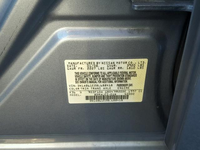 3N1AB61E28L688418 - 2008 NISSAN SENTRA 2.0 GRAY photo 10