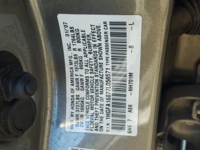 1HGFA16877L056571 - 2007 HONDA CIVIC EX GRAY photo 10