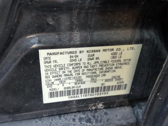 1N4AL11D75C153103 - 2005 NISSAN ALTIMA S BLACK photo 10