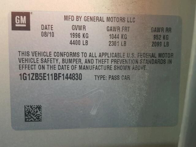 1G1ZB5E11BF144830 - 2011 CHEVROLET MALIBU LS ოქროსფერი ფოტო 10