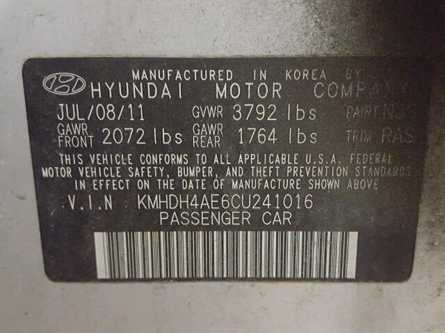 KMHDH4AE6CU241016 - 2012 HYUNDAI ELANTRA GL SILVER photo 10