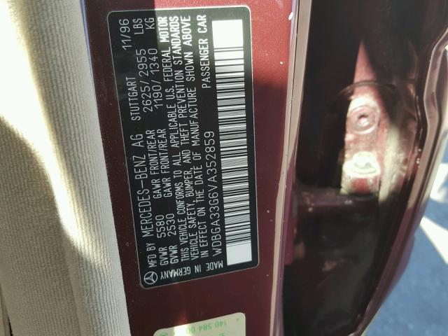 WDBGA33G6VA352859 - 1997 MERCEDES-BENZ S 320 MAROON photo 10