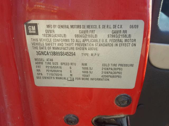 3GNCA13B89S645294 - 2009 CHEVROLET HHR LS წითელი ფოტო 10