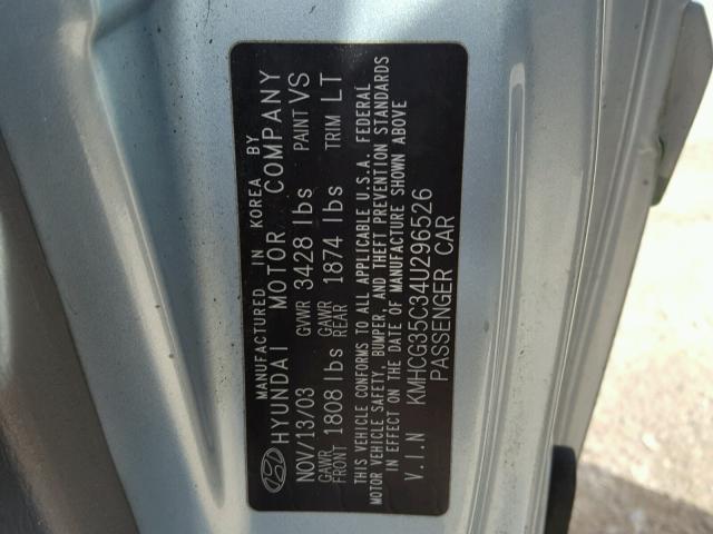 KMHCG35C34U296526 - 2004 HYUNDAI ACCENT GL BLUE photo 10