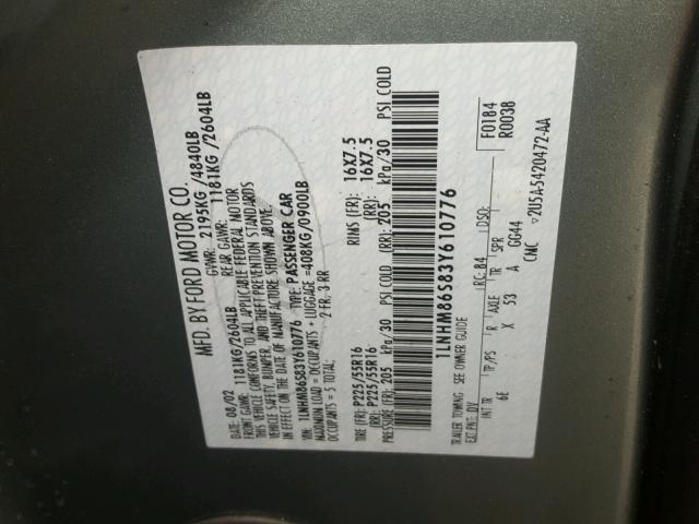 1LNHM86S83Y610776 - 2003 LINCOLN LS Yaşıl foto 10