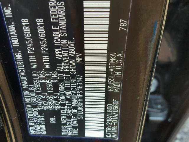 5TDJKRFH1FS163147 - 2015 TOYOTA HIGHLANDER BLACK photo 10