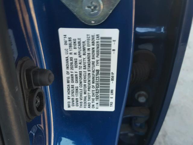 19XFB2F83EE237948 - 2014 HONDA CIVIC EX BLUE photo 10