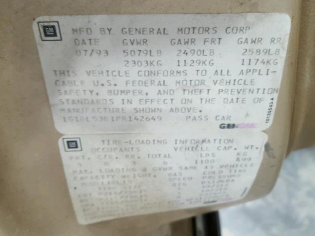 1G1BL53E1PR142649 - 1993 CHEVROLET CAPRICE CL 金色 照片 10