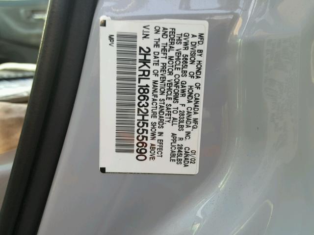 2HKRL18632H555690 - 2002 HONDA ODYSSEY EX SILVER photo 10