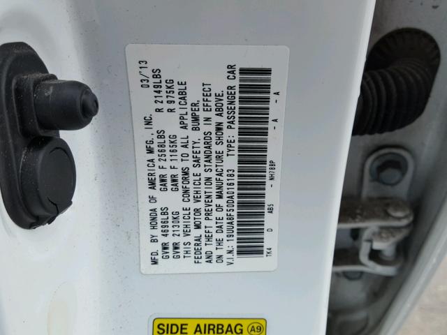 19UUA8F50DA016183 - 2013 ACURA TL TECH WHITE photo 10