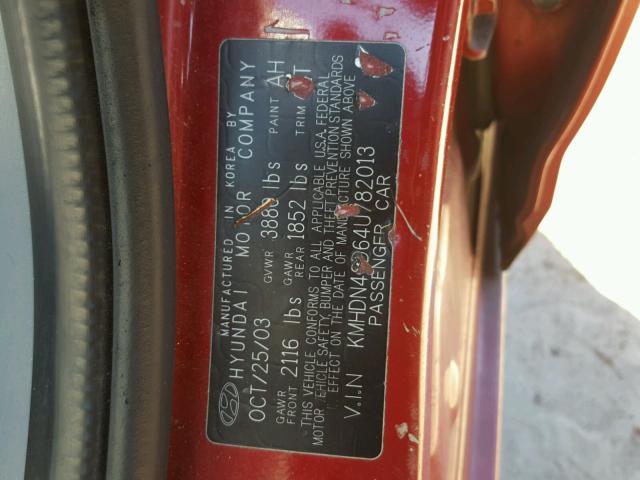 KMHDN46D64U782013 - 2004 HYUNDAI ELANTRA GL RED photo 10