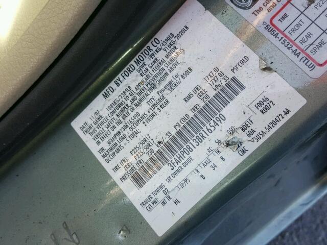 3FAHP08138R165490 - 2008 FORD FUSION SEL CHARCOAL photo 10