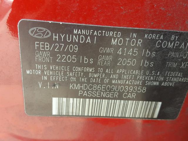 KMHDC86E09U039358 - 2009 HYUNDAI ELANTRA TO RED photo 10