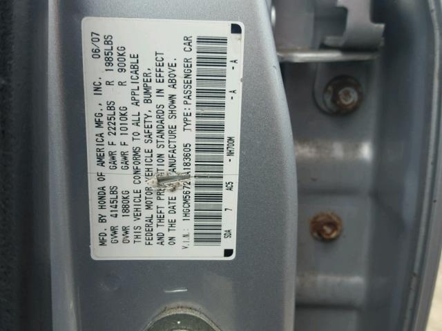 1HGCM56727A183605 - 2007 HONDA ACCORD EX SILVER photo 10