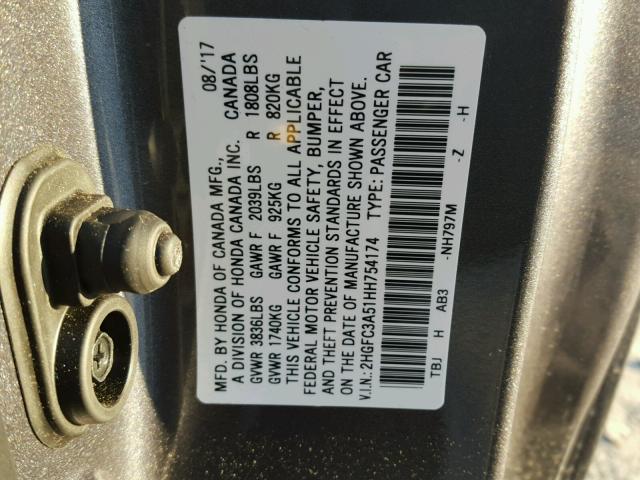 2HGFC3A51HH754174 - 2017 HONDA CIVIC SI GRAY photo 10