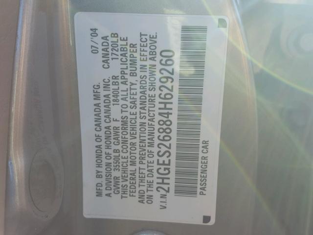 2HGES26884H629260 - 2004 HONDA CIVIC EX ბეჟი ფოტო 10