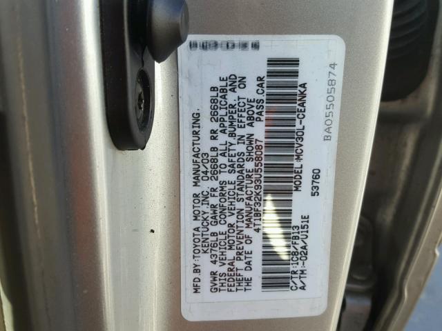 4T1BF32K93U558087 - 2003 TOYOTA CAMRY LE SILVER photo 10