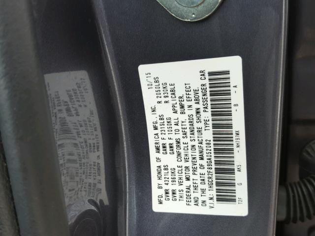 1HGCR2F89GA052082 - 2016 HONDA ACCORD EXL GRAY photo 10