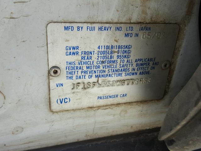 JF1SF6552WG778983 - 1998 SUBARU FORESTER S Ağ foto 10