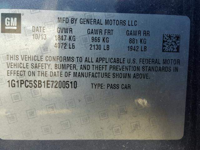 1G1PC5SB1E7200510 - 2014 CHEVROLET CRUZE LT BLUE photo 10