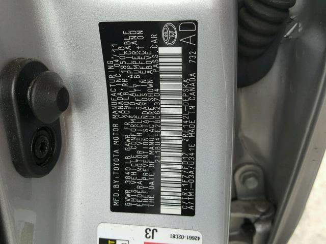 2T1BU4EE2BC623704 - 2011 TOYOTA COROLLA BA SILVER photo 10