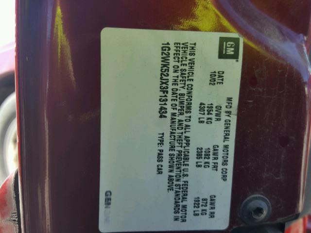 1G2WK52JX3F131434 - 2003 PONTIAC GRAND PRIX Bordo foto 10