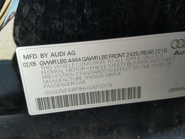 WAUNF68P86A001079 - 2006 AUDI A3 2.0 PRE BLACK photo 10