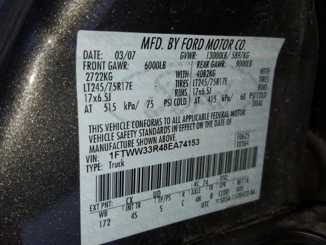 1FTWW33R48EA74153 - 2008 FORD F350 SUPER GRAY photo 10