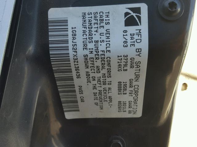 1G8AJ52FX3Z136436 - 2003 SATURN ION LEVEL WHITE photo 10