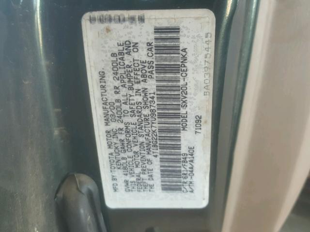 4T1BG22K7YU987341 - 2000 TOYOTA CAMRY CE GREEN photo 10