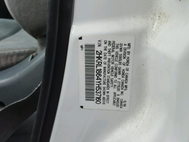 2HKRL1864YH537160 - 2000 HONDA ODYSSEY EX WHITE photo 10