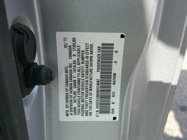 2HGFG1B80BH518687 - 2011 HONDA CIVIC EX Gümüş foto 10