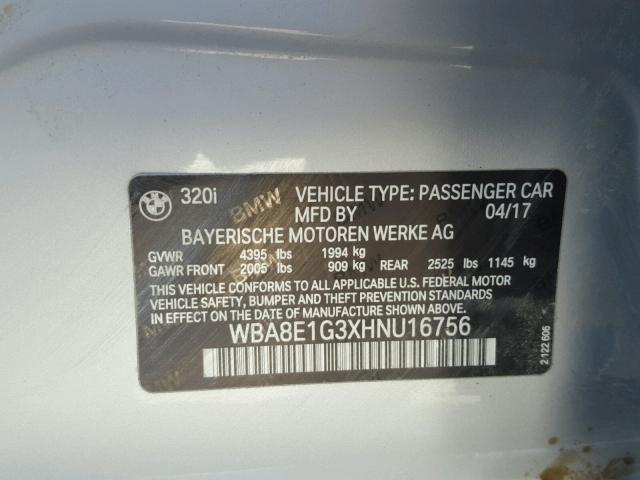 WBA8E1G3XHNU16756 - 2017 BMW 320 I SILVER photo 10
