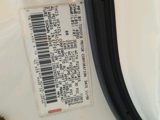 JT6HF10U3X0052184 - 1999 LEXUS RX 300 WHITE photo 10