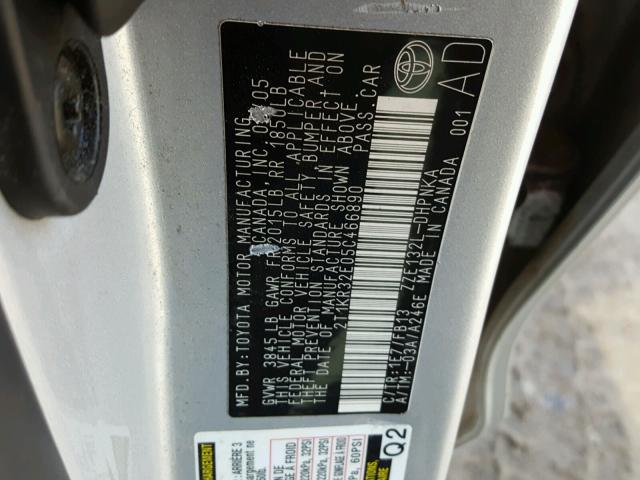 2T1KR32E05C466890 - 2005 TOYOTA COROLLA MA SILVER photo 10