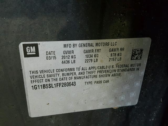 1G11B5SL1FF280643 - 2015 CHEVROLET MALIBU LS Boz foto 10