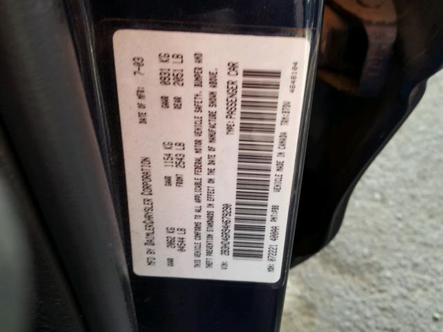 2B3HD46R94H679290 - 2004 DODGE INTREPID S BLUE photo 10