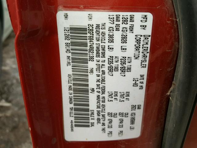 2C8GF68474R621382 - 2004 CHRYSLER PACIFICA RED photo 10