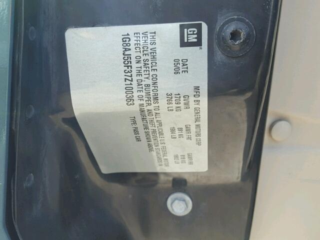 1G8AJ55F37Z100363 - 2007 SATURN ION LEVEL GREEN photo 10