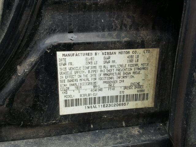 1N4AL11E23C206957 - 2003 NISSAN ALTIMA BAS BLACK photo 10