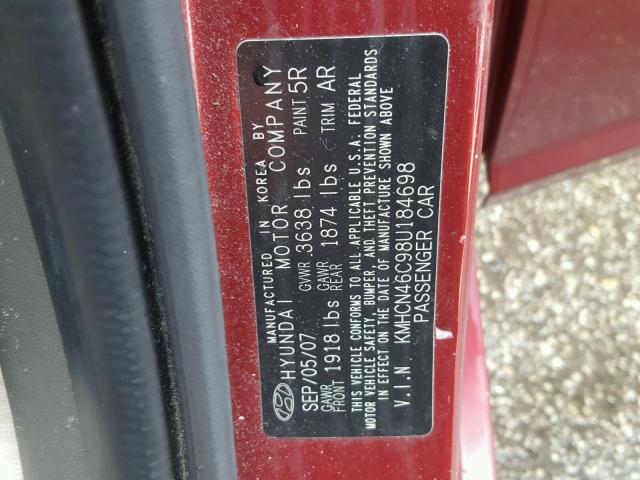 KMHCN46C98U184698 - 2008 HYUNDAI ACCENT GLS BURGUNDY photo 10