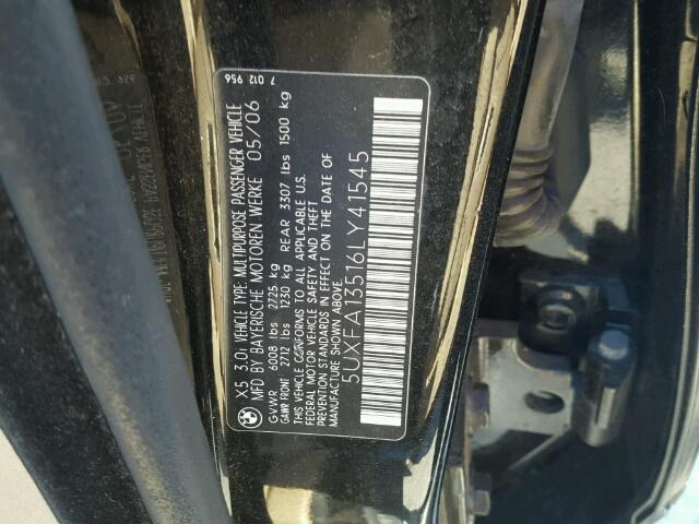 5UXFA13516LY41545 - 2006 BMW X5 3.0I BLACK photo 10