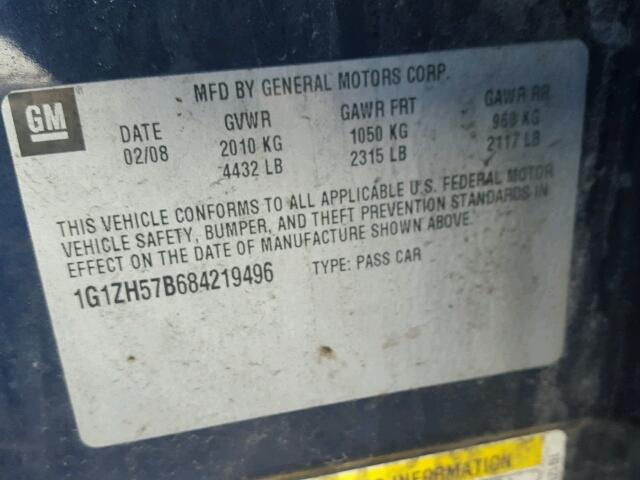 1G1ZH57B684219496 - 2008 CHEVROLET MALIBU 1LT 蓝色 照片 10