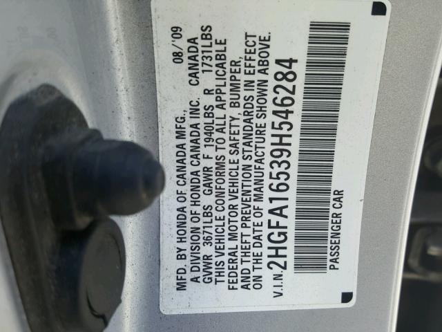 2HGFA16539H546284 - 2009 HONDA CIVIC LX SILVER photo 10