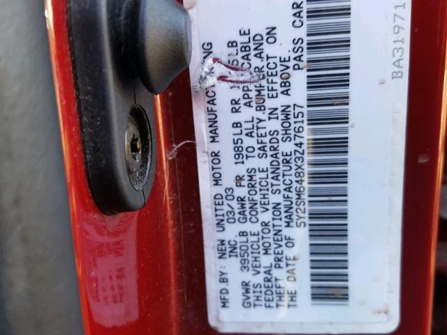 5Y2SM648X3Z476157 - 2003 PONTIAC VIBE RED photo 10